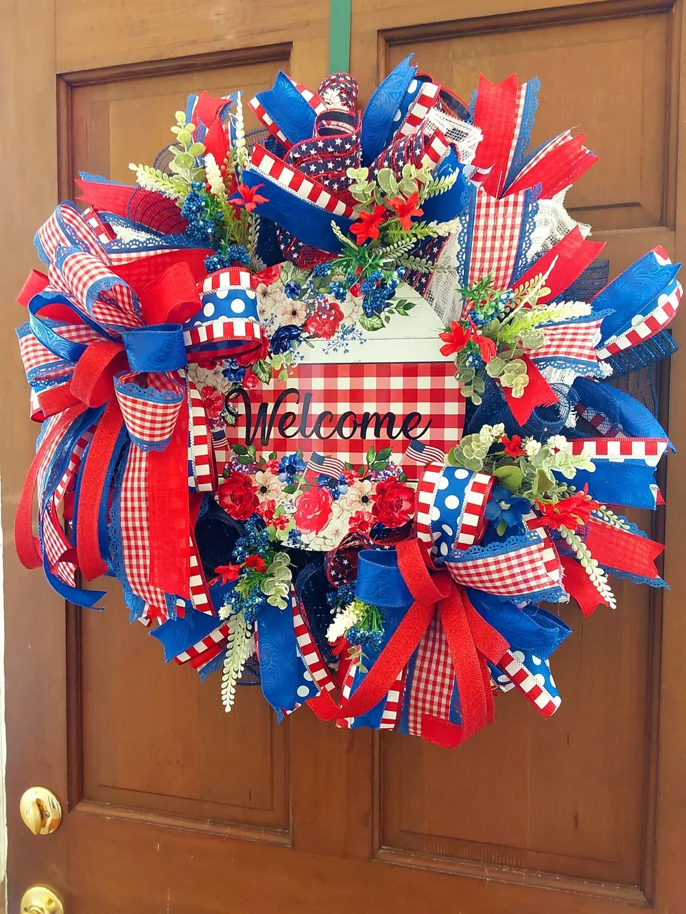 Welcome Patriotic Red Blue Decorative Door Wreath by